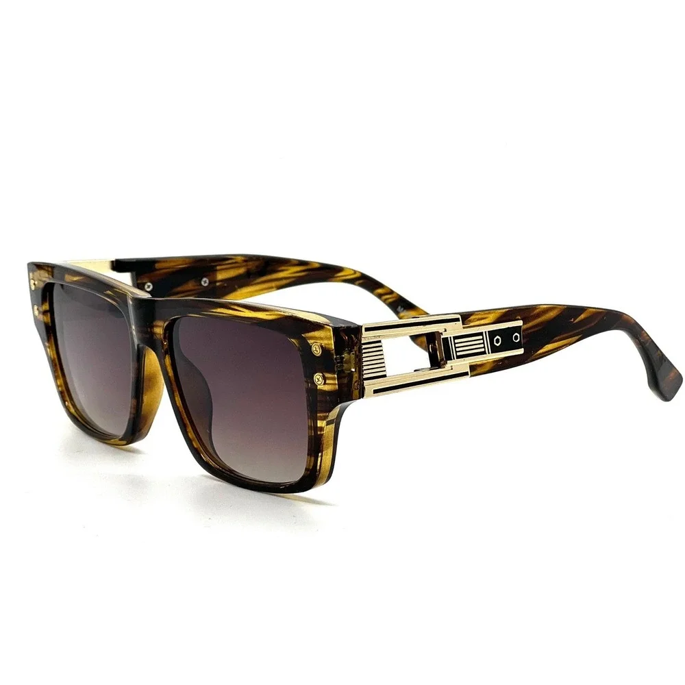 Square Frame Sunglasses Tortoise Shell Gold Accent Fashion Statement Sun Glasses